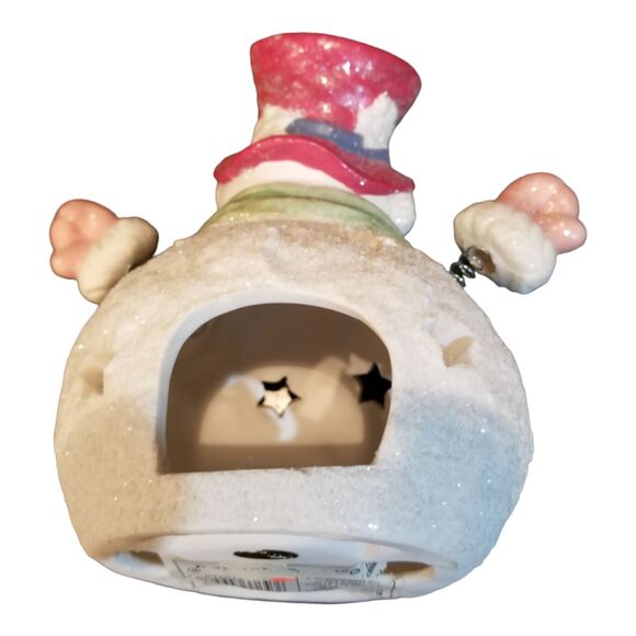 Vtg Mistletoe Moments Christmas Sugar Frosted Snowman Tealight Bobble Spring Arm - Picture 6 of 8